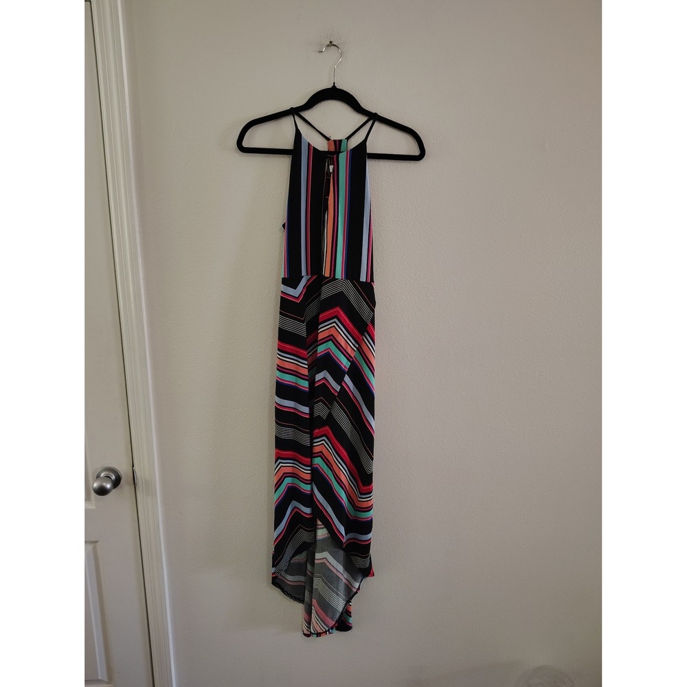 Candies Womens Multi Color Striped High Low Halter Maxi Dress Size M Chevron